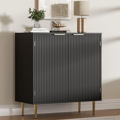 Buffet Sideboard Cabinet with 2 Doors, Modern Kitchen Cabinet with Golden Handles & Legs, Adjustable Shelf, Accent Coffee Bar Storage Sideboard for Kitchen, Living Room, Black