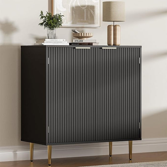 Buffet Sideboard Cabinet with 2 Doors, Modern Kitchen Cabinet with Golden Handles & Legs, Adjustable Shelf, Accent Coffee Bar Storage Sideboard for Kitchen, Living Room, Black