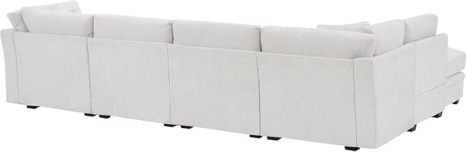 Christopher Knight Home Zery 7-Piece U-Shape Lounge Sofa Couch with Ottomans, Modern Modular Sectional Sofa Set with Pillow Back for Living Room, Chenille Upholstered Cloud Couch with Deep Seat,Beige