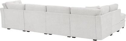 Christopher Knight Home Zery 7-Piece U-Shape Lounge Sofa Couch with Ottomans, Modern Modular Sectional Sofa Set with Pillow Back for Living Room, Chenille Upholstered Cloud Couch with Deep Seat,Beige