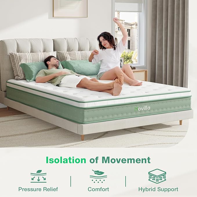 Novilla Full Mattress, 10 Inch Hybrid Mattress in a Box, High Resilience Foam with Pocket Springs for a Peaceful Sleep, Pillow Top Full Size Mattresses, Knitted Cover & Balanced Support
