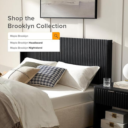 mopio Brooklyn 80.8" Headboard Only, Wood Headboard, Modern Farmhouse, Boho, Wall Mount, Fluted Panel, Wingback Design (Black Oak, King)
