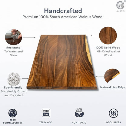 Solid Walnut Wood Computer Desk with Monitor Stand – Live Edge Wooden Home Office Desk – Handmade Real Wood Table for Work, Study, or Gaming - 60” x 27”
