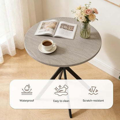 31.5" Round Dining Table Chairs Set for 2, Small Dining Table Chairs Set Space-Saving, Small Dinette Sets for 2 for Kitchen Dining Room Apartment(Gray Table + Beige Chairs)