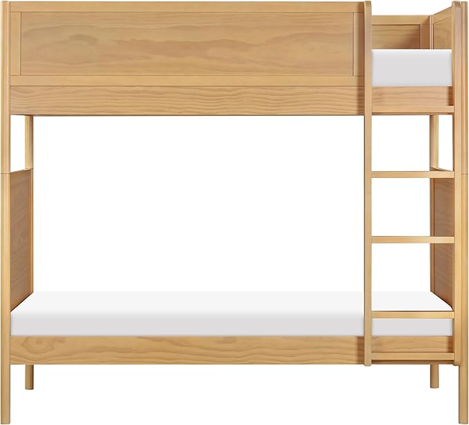 Babyletto Bondi Bunk Bed Twin Over Twin - GREENGUARD Gold Certified Heavy Duty Wood Bunkbeds w/Adjustable Ladder - Convertible to 2 Individual Beds for Kids - Trundle Sold Separately - Honey
