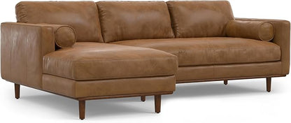 SIMPLIHOME Morrison Left Sectional Sofa in Full-Grain Genuine Leather, Caramel Brown, 102-inches Wide, L-Shaped Leather Couch with Left Chaise for The Living Room and Family Room