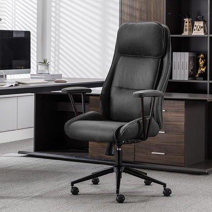 High Back Office Desk Chair,Ergonomic Reclining Office Chair,Modern Swivel Computer Chair,Conference Room Chairs,Black Leather Chair with Lumbar Support,330lbs