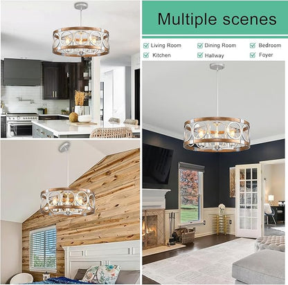 Flush Mount Ceiling Light Fixture Ceiling Mount,5 Light 19.7" Silver Drum Chandelier Rustic Farmhouse Chandelier Modern Pendant Light Fixtures for Kitchen Lighting Fixture