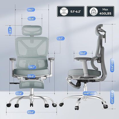 FLEXISPOT ErgoX Premium Ergonomic Office Chair with Footrest- Adjustable 3D Armrests, Dynamic Lumbar Support, Recline & Tilt Function, Mesh Seat, for Home & Office Use,Foam Blue