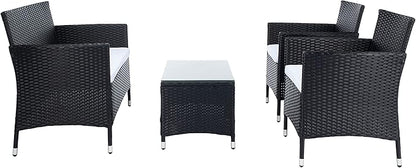 SAFAVIEH PAT7506A Collection Bandele Black and Beige 4-Piece Outdoor Living Patio Set