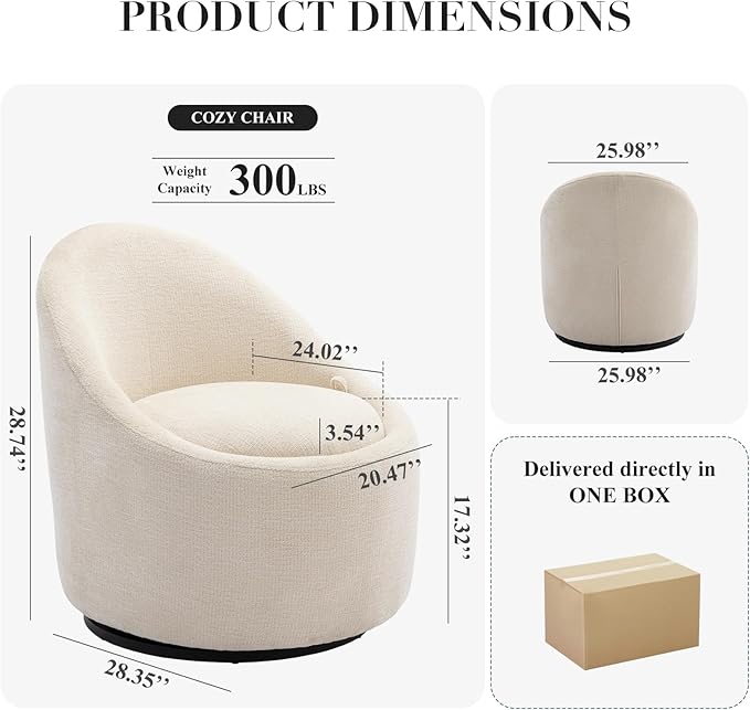 360° Swivel Accent Chair Set of 2, Mid-Century Modern Chair with Hidden Storge, Small Swivel Chair with Arms for Living Room/Office - Beige