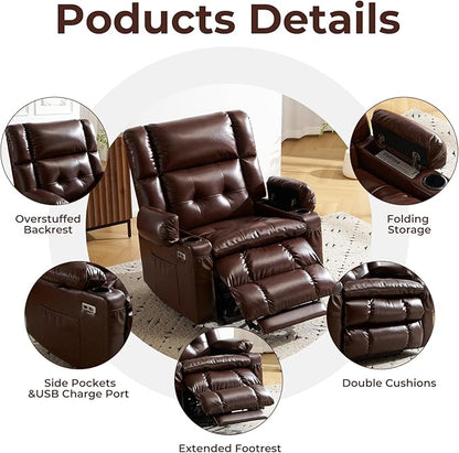 Dual Motor Power Lift Recliner Chair for Elderly with Massage and Heat, Oversized Lift Chair with Arm Storage, Lay Flat Lift Recliner for Adults, Big Tall, Infinite Position, Brown