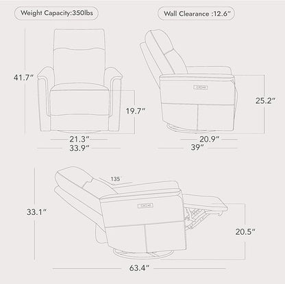 Watson & Whitely Power Recliner Chairs for Adults, Swivel Rocker Recliner W Power Headrest & Type-C Charger for Living Room, Faux Leather, Cream, RC015