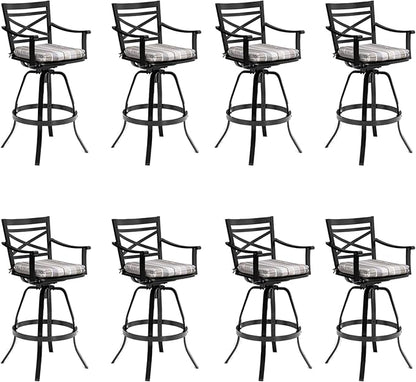 Pellebant 30" Sunbrella Outdoor Bar Stools Set of 8, Aluminum Swivel Patio Bar Height Bar Stools with Back & Footrest, for Deck Lawn Garden(Milano Char)