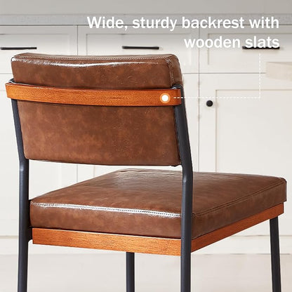 Modern Dining Chairs Set of 2, Kitchen Chairs with Thick Cushions and Adjustable Foot Pads, Upholstered Faux Leather Dining Room Chairs with Sturdy Metal Legs,Coffee