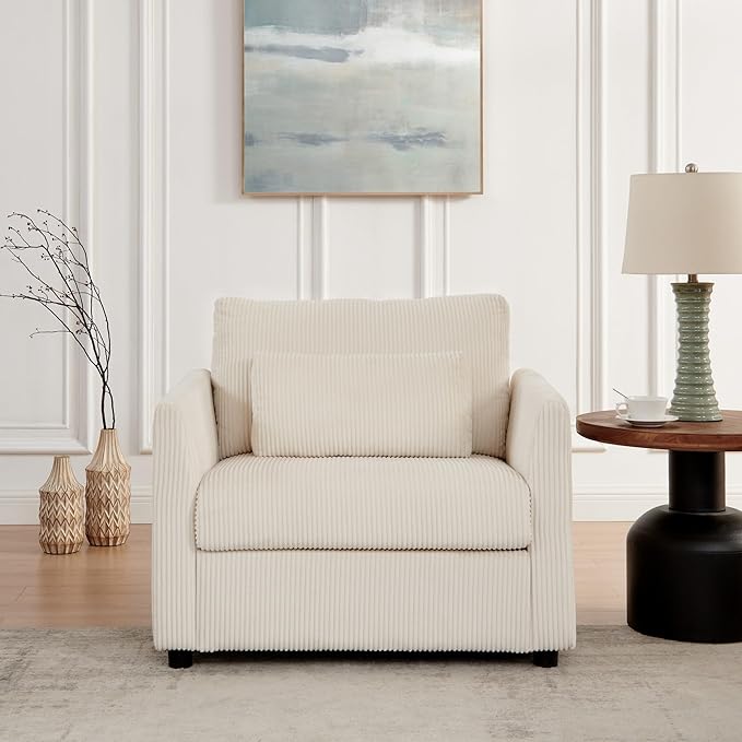 Modern Accent Chair Living Room Chairs in Corduroy Fabric,Reading Chair Sofa Couch for Apartment and Small Spaces.(Beige, Chair)