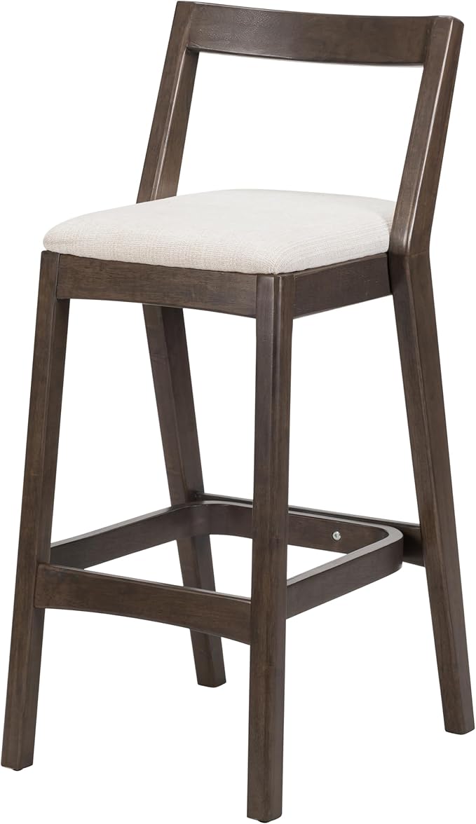 Christopher Knight Home Yone Counter Height Bar Stools Set of 2, Comfy Fabric Upholstered Bar Stool for Kitchen Island, Wooden Dining Room Chair, Barstools with Footrest/Backrest, Beige + Dark Brown
