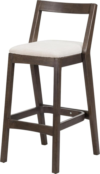 Christopher Knight Home Yone Counter Height Bar Stools Set of 2, Comfy Fabric Upholstered Bar Stool for Kitchen Island, Wooden Dining Room Chair, Barstools with Footrest/Backrest, Beige + Dark Brown