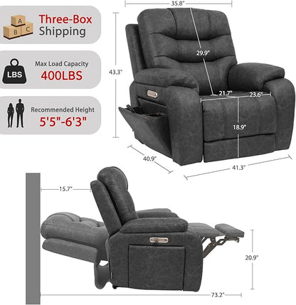 EONIX Triple Motor Lay Flat Zero Gravity Power Recliner Chair with Heating and Massage, Independent Footrest, Backrest, Headrest Adjustments, 400lbs Heavy Duty Big Man Power Recliner Chair, Black