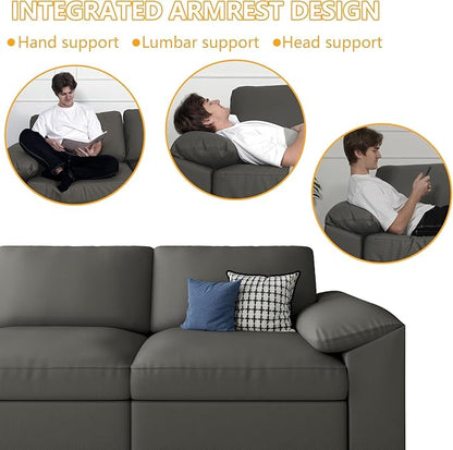 EASE MOOSE Leather Sectional Couch, Oversized Modular Sectional Sofas, Wide Deep Seat Modular Couch, Scratch Resistant Faux Leather Material, L Shaped Sofa for Big Spaces Living Room, Grey