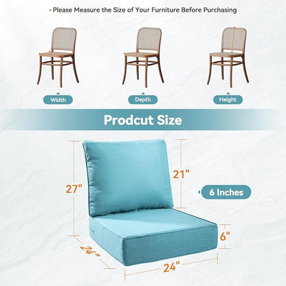Luxury 6" Outdoor Cushions for Patio Furniture, 24x24x6" Thick Seat Cushion Set of 2, Fade Resistant Couch Chair Replacement Cushions High Density Deep Wicker Chair Cushion w/ Removable Cover, Teal