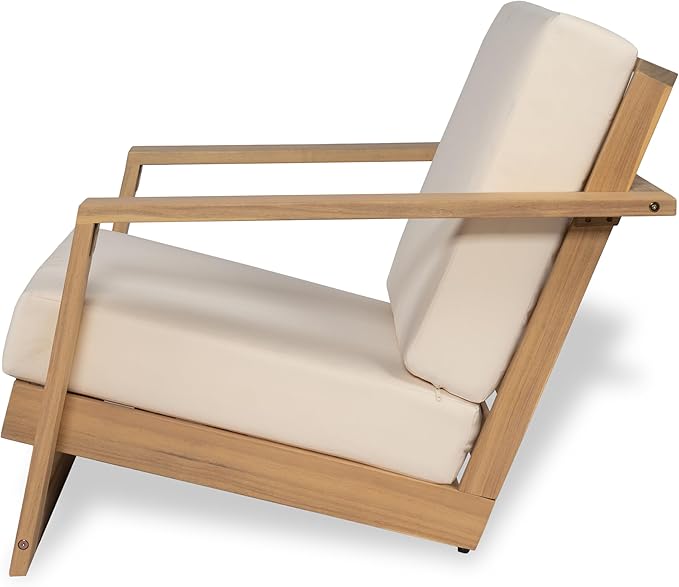 Christopher Knight Home Galio Set of 2 Acacia Wood Lounge Chair Outdoor, Wooden Patio Armchair for Lounging, Patio Furniture Single Sofa Chair Set, Comfy Reading Chair with Cushion, Light Teak+Beige