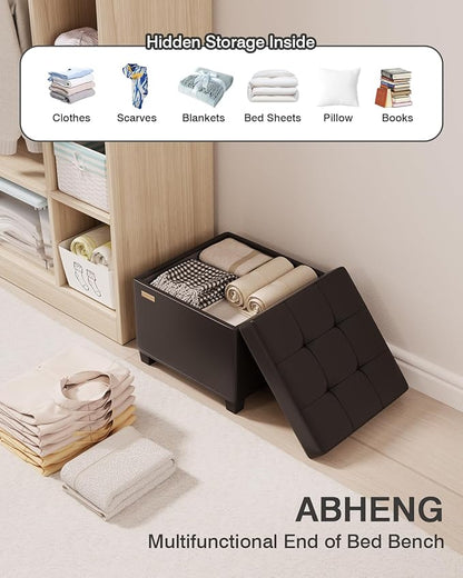 17.7 inches Synthetic Leather turfed Ottomans Cube with Legs, Metal-Framed Square Storage Ottoman Foot Rest Stool Holds 770 LB for Dorm Living Room Bedroom Black UASND63B