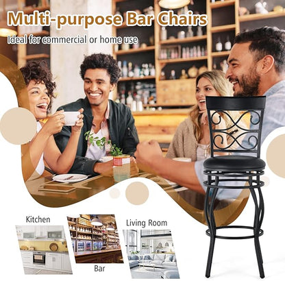 COSTWAY Bar Stools Set of 4, 360 Degree Swivel, 30" Bar Height Bar stools, with Leather Padded Seat Bistro Metal Vintage Chairs with Back for Kitchen Island, Pub (Set of 4)