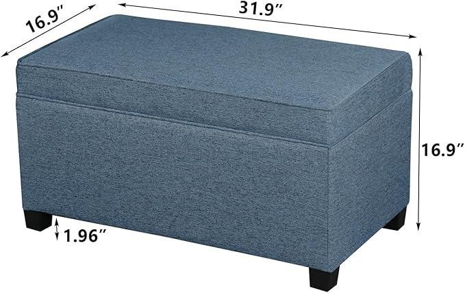 Adeco 31 Inches Storage Ottoman Bench, Non-Folding End of Bed Foot Rest Stools Ottoman with Thicker Foam Padded Seat, Upholstered Storage Chest for Living Room, Entryway, Bedroom