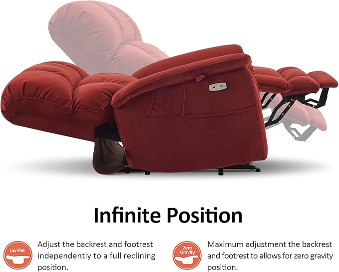 MCombo Large-Wide Dual Motor Power Lift Recliner Chair, Massage and Dual Heating for Elderly People, Infinite Position, Fabric R7166 (Burgundy)