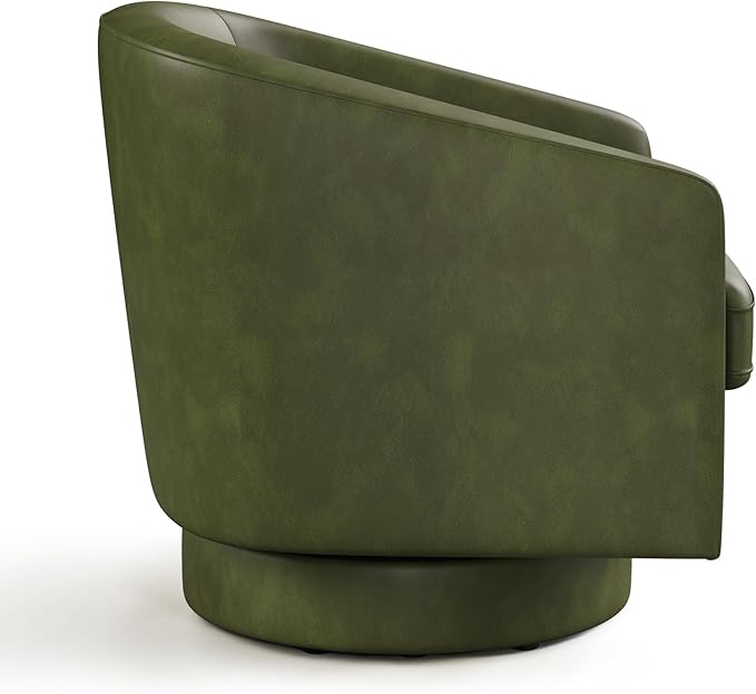 Swivel Barrel Accent Chair, Round Faux Leather Living Room Arm Chairs, Modern Upholstered Comfty Reading Nook Chairs for Bedroom, Small Club Armchair, Single Sofa Side Chair, Green