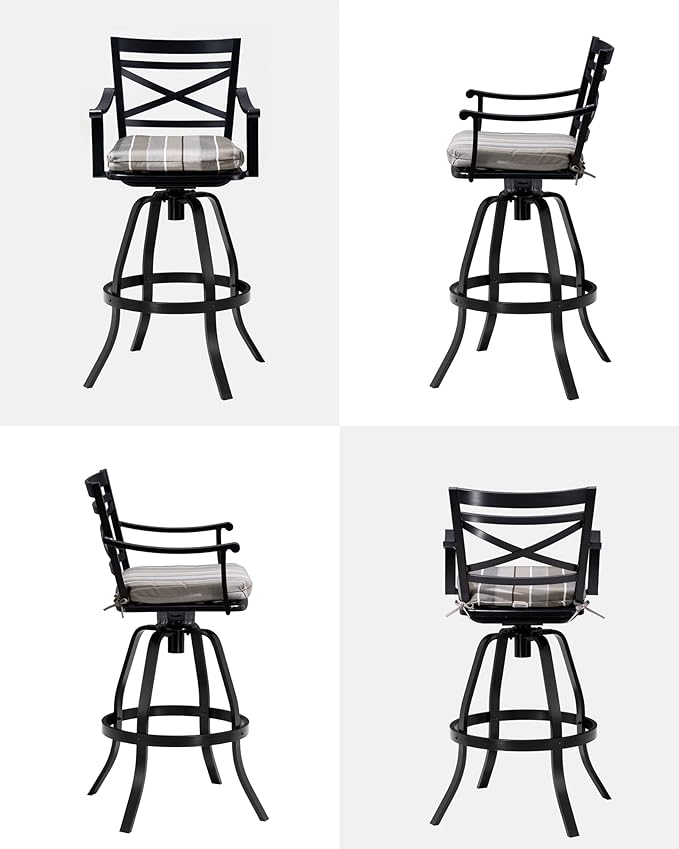 Pellebant 6 Pack Sunbrella Outdoor Bar Stools 30", Aluminum Swivel Patio Bar Height Bar Stools with Back & Footrest, for Deck Lawn Garden(Milano Char)