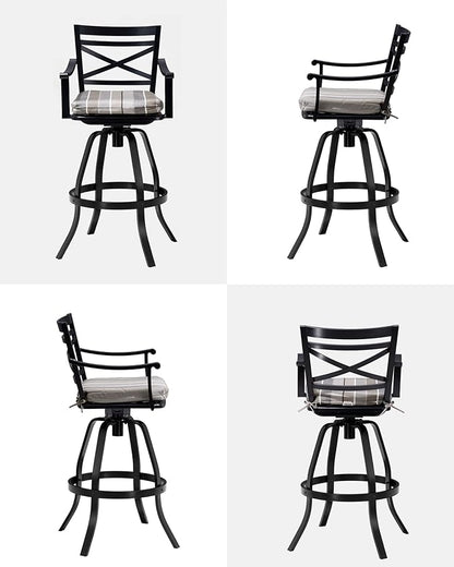 Pellebant 6 Pack Sunbrella Outdoor Bar Stools 30", Aluminum Swivel Patio Bar Height Bar Stools with Back & Footrest, for Deck Lawn Garden(Milano Char)