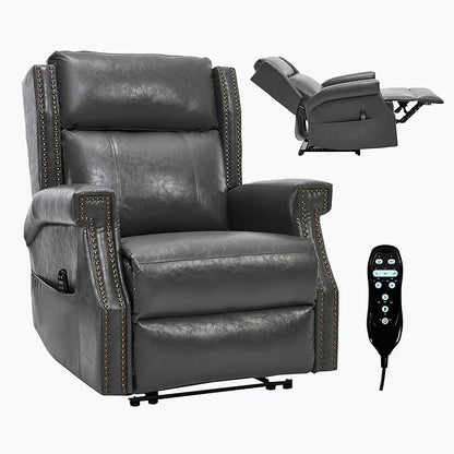 Manual Recliner Chair with Massage & Lumbar Heat, Breathable Leather Reclining Chair for Adults, Humanized Design Easy to Install Living Room Recliners Grey