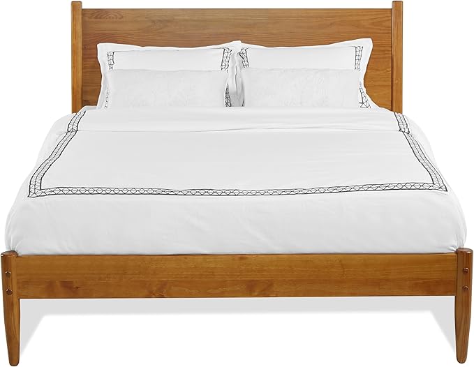 Mid-Century Panel Bed - Queen Size - Castanho Finish
