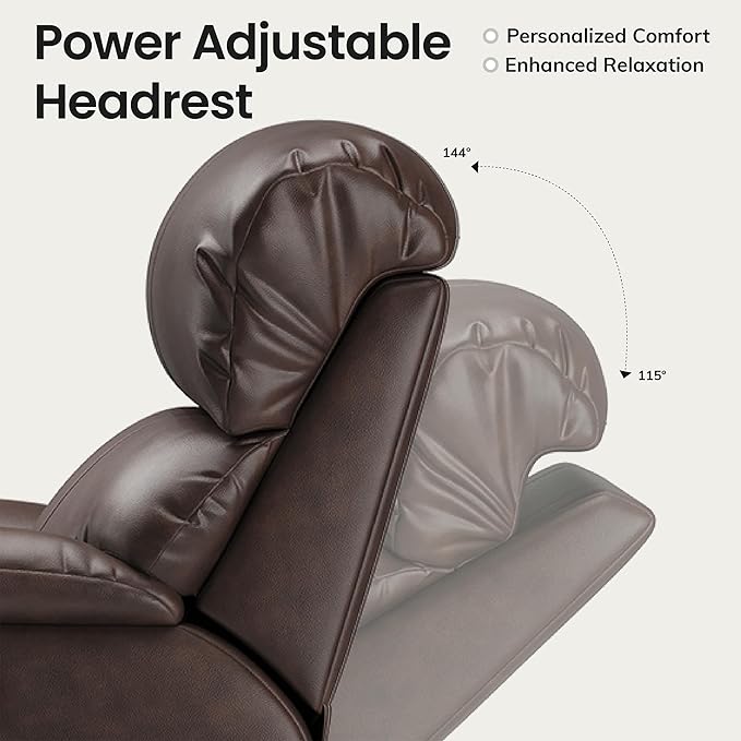 COLAMY Triple Motors Power Recliner Chair with Power Headrest & Lumbar Support Independent Adjustment for Living Room, Leather Electric Recliner Sofa Chair, Dark Brown