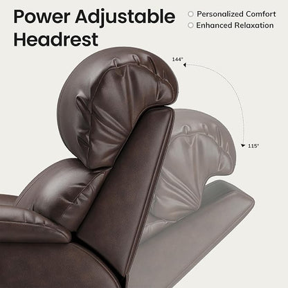 COLAMY Triple Motors Power Recliner Chair with Power Headrest & Lumbar Support Independent Adjustment for Living Room, Leather Electric Recliner Sofa Chair, Dark Brown