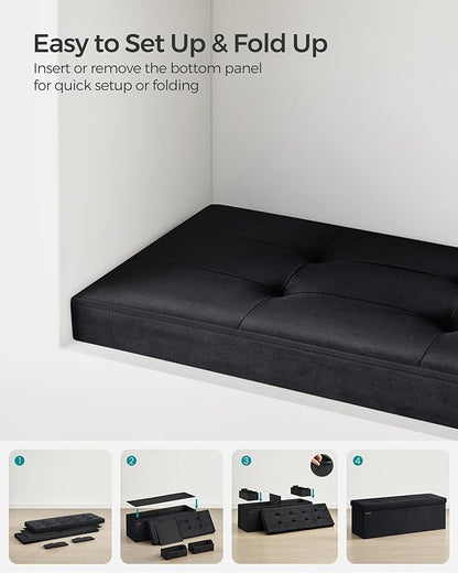 SONGMICS Mazie Collection - Storage Ottoman Bench, Foldable Foot Rest, 15 x 43 x 15 Inches, End of Bed Bench, Storage Chest, Load 660 lb, Living Room, Bedroom, Entryway, Ink Black ULSF277B01
