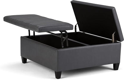 SIMPLIHOME Ellis 36 inch Wide Contemporary Square Coffee Table Storage Ottoman in Stone Grey Vegan Faux Leather, Assembled, For the Living Room and Bedroom