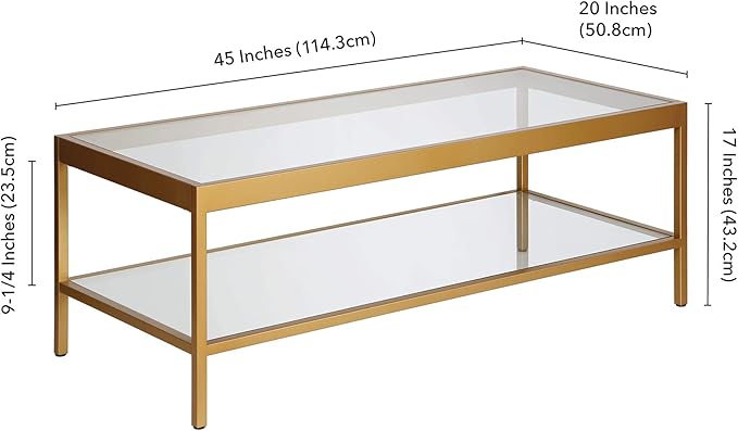 Henn&Hart 45" Wide Rectangular Rectangular Coffee Table in Brass, Modern Rectangular Coffee Tables for living room, studio apartment essentials