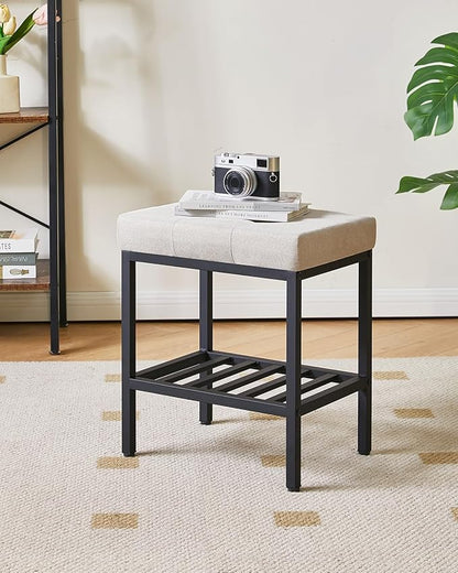 IBUYKE Rectangular Makeup Stool with Adjustable Feet and Storage Space, Footrest Chair, Linen Seat Vanity Stool, Multi-Use as Small Side Table or Ottoman, for Bedroom, Linen WBD017Y