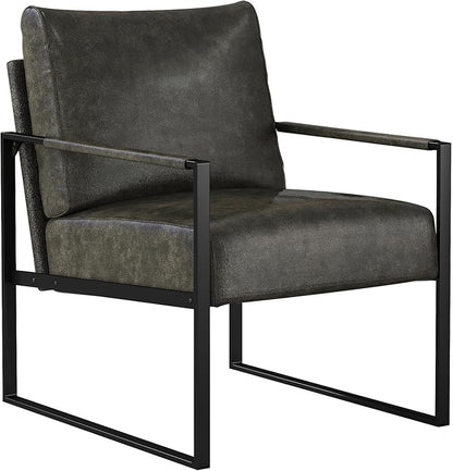 CANMOV Modern Accent Chair Set of 2, PU Leather Armchair with Metal Frame,Comfy Single Reading Chair with Soft Padded Backrest and Cushion for Living Room, Bedroom,Reading Room,Office,Dark Grey