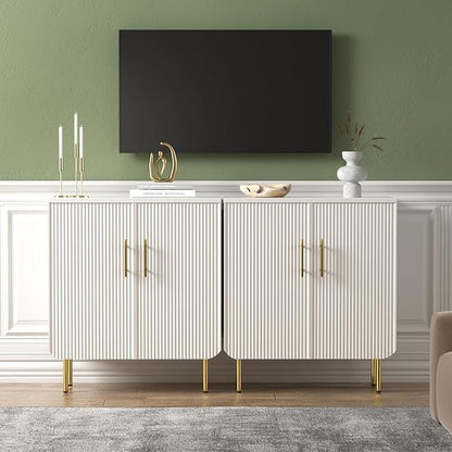 Buffet Cabinet with Storage, Sideboard with 2 Doors, Adjustable Shelf, Fluted Accent Cabinet for Living Room, Modern,White