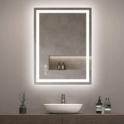 Awoco 24''x32'' LED Bathroom Mirror with Light, Lighted Vanity Mirror with Backlit and Front Light, Dimmable Anti-Fog Memory Function Lighted Mirror with 3 Colors for Bathroom Wall
