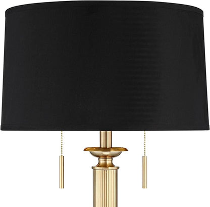 Possini Euro Design Wynne 30" Tall Traditional Glam Table Lamp with USB Ports A+C Charging Warm Gold Metal Black Drum Shade for Living Room Bedroom House Bedside Nightstand Office Reading Family