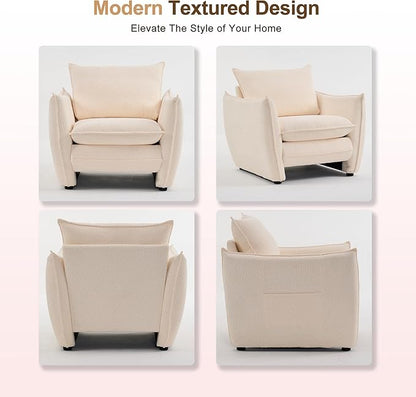 Oversized Accent Chair, Modern Single Sofa Cloud Chairs with Removable Pillow, Deep Seat Comfy Armchair for Living Room Bedroom Reading Nook - Upholstered Lounge Chair (Beige, Set of 2)