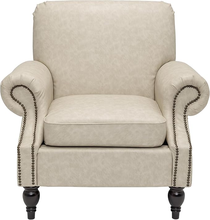 Accent Chair,22.4" Seat Depth Armchair with Roll Arms,36.6W*34.3D*34.6H Living Room Chair,Wood Legs,Set of 1,Faux Leather in Khaki