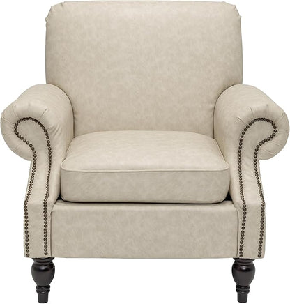 Accent Chair,22.4" Seat Depth Armchair with Roll Arms,36.6W*34.3D*34.6H Living Room Chair,Wood Legs,Set of 1,Faux Leather in Khaki