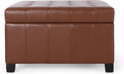 Christopher Knight Home Faux Leather Storage Ottoman Square Ottoman End of Bed Ottoman Cube for Bedroom Entryway Foot Rest Stool with Hinged Lid 30.25" x 30.25" x 18", Brown