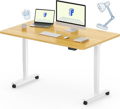 FLEXISPOT E6 MAX Dual Motor 3-Stage 48x30 Inch Heavy Duty Standing Desk, 330lbs Weight Capacity, Height Adjustable Desk w/Cable Management & Wheels (Seamless Maple Desktop + White Frame)